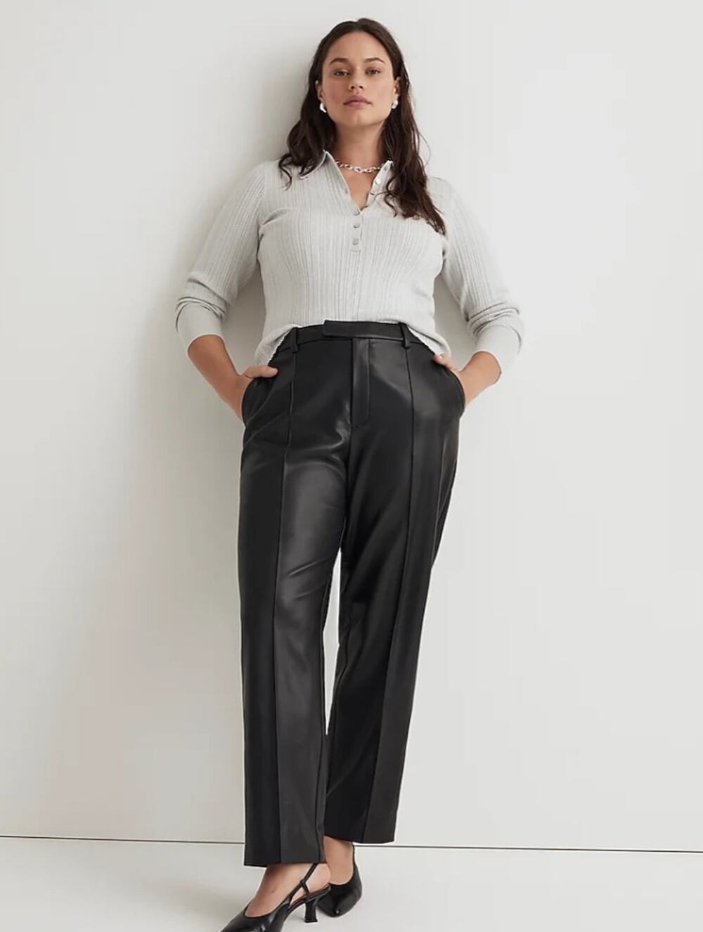 Madewell x Aimee Song Slim Tapered Pants in Faux Leather Black 14